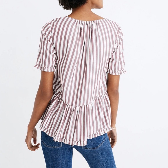 Madewell | Striped Stanza Ruffle Hem Short Sleeve Peplum Top, XL - Picture 4 of 10